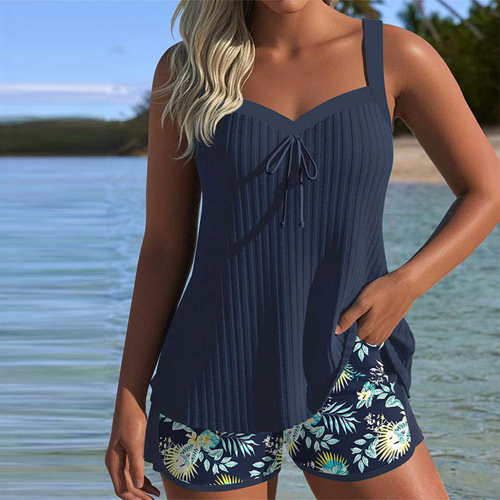 Angela | Costume da Bagno a Righe con Pantaloncini da Spiaggia