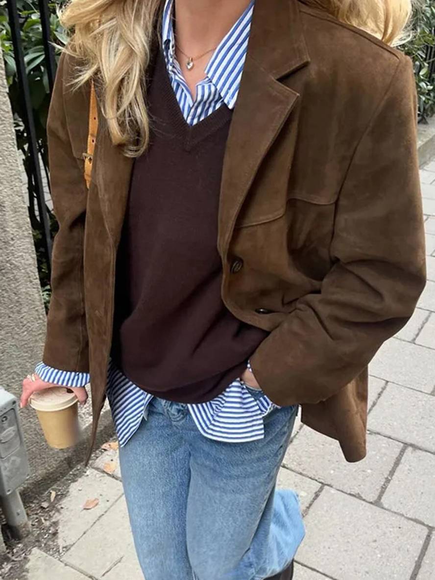 Lucia | Blazer Autunnale in Ecopelle Scamosciata