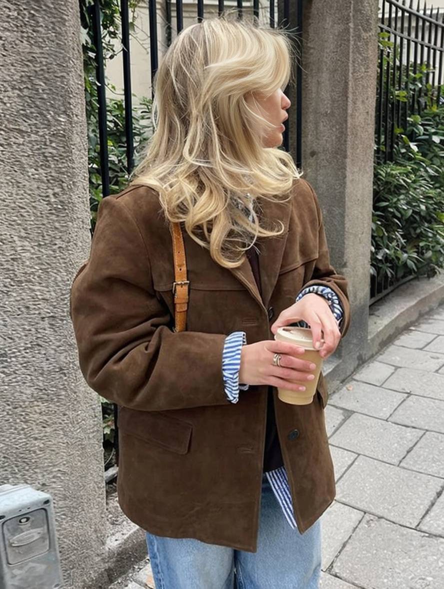 Lucia | Blazer Autunnale in Ecopelle Scamosciata