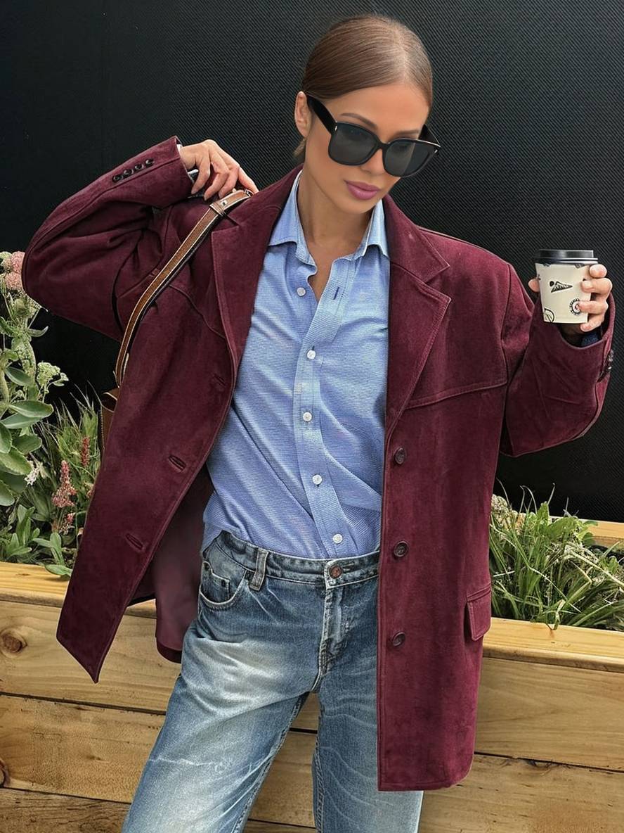 Lucia | Blazer Autunnale in Ecopelle Scamosciata