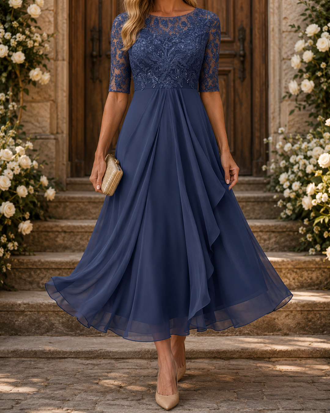 Romina | Abito Midi in Pizzo Slanciante