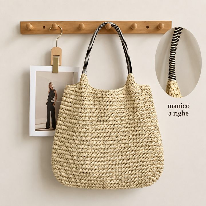 Natalina | Borsa a Tracolla in Paglia Intrecciata - Naturale