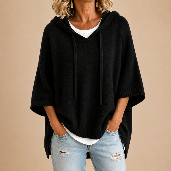 Oriana | Poncho in maglia con cappuccio e manica a tre quarti