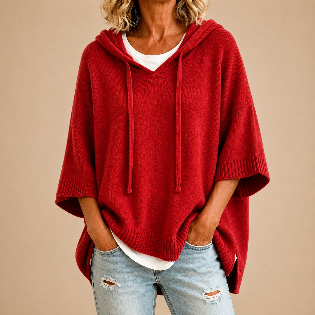 Oriana | Poncho in maglia con cappuccio e manica a tre quarti