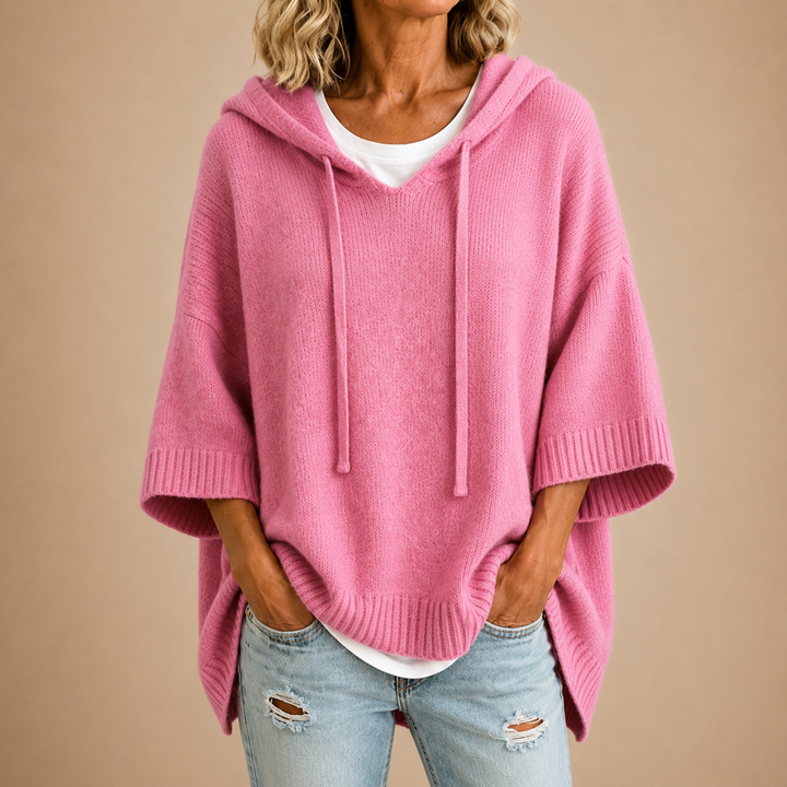 Oriana | Poncho in maglia con cappuccio e manica a tre quarti