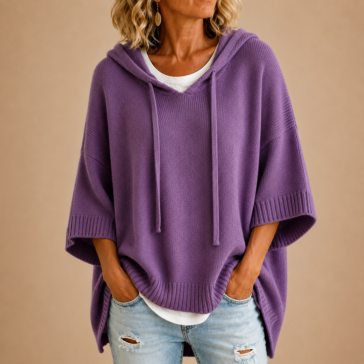 Oriana | Poncho in maglia con cappuccio e manica a tre quarti