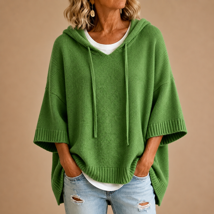 Oriana | Poncho in maglia con cappuccio e manica a tre quarti