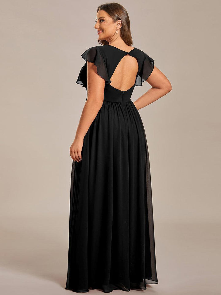 Liliana | Abito da damigella in chiffon con maniche plissettate e scollatura sul retro