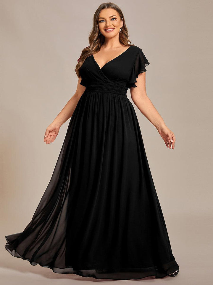 Liliana | Abito da damigella in chiffon con maniche plissettate e scollatura sul retro