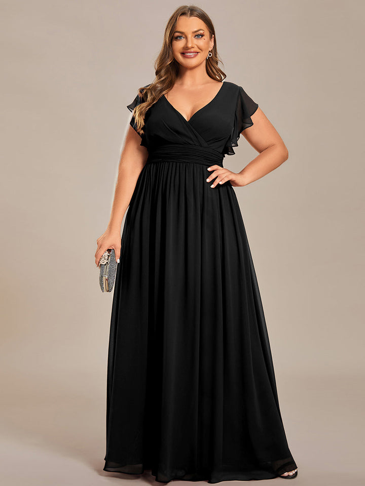 Liliana | Abito da damigella in chiffon con maniche plissettate e scollatura sul retro