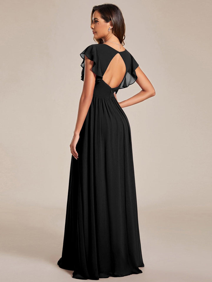 Liliana | Abito da damigella in chiffon con maniche plissettate e scollatura sul retro