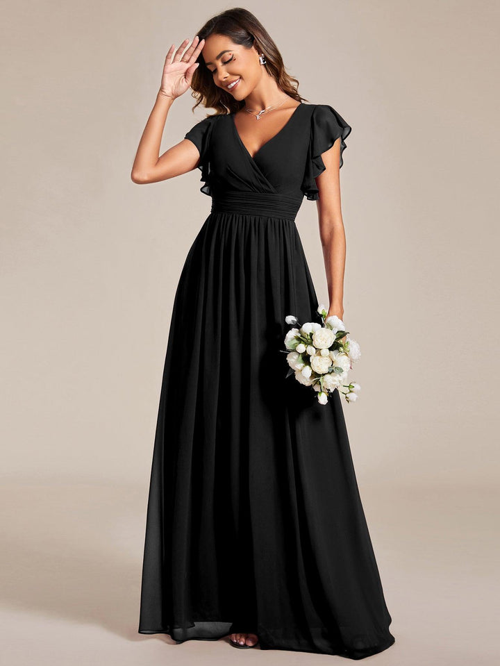 Liliana | Abito da damigella in chiffon con maniche plissettate e scollatura sul retro