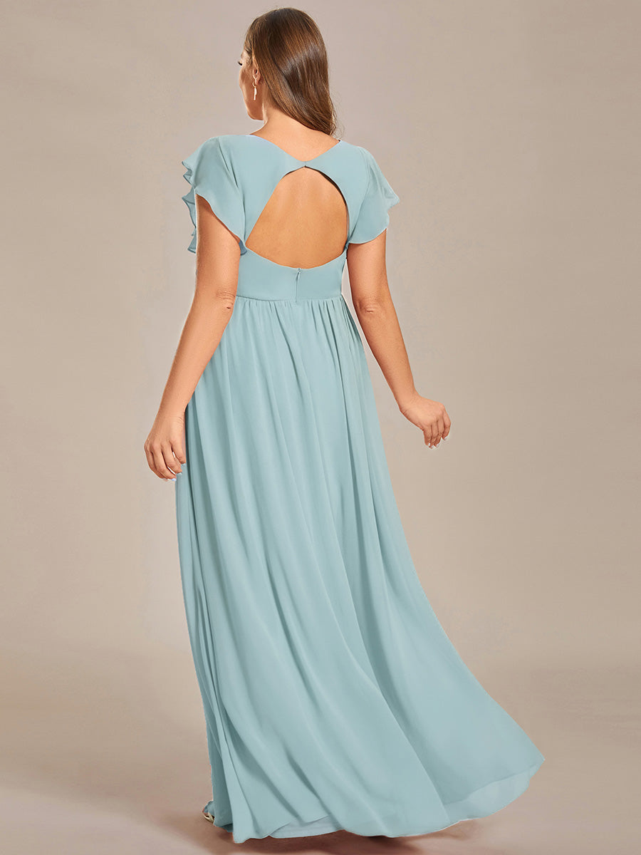 Liliana | Abito da damigella in chiffon con maniche plissettate e scollatura sul retro