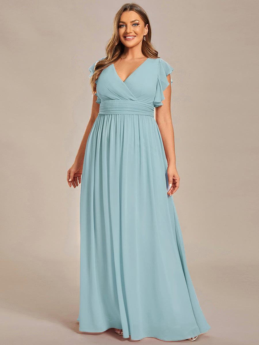 Liliana | Abito da damigella in chiffon con maniche plissettate e scollatura sul retro
