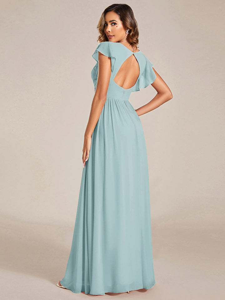 Liliana | Abito da damigella in chiffon con maniche plissettate e scollatura sul retro
