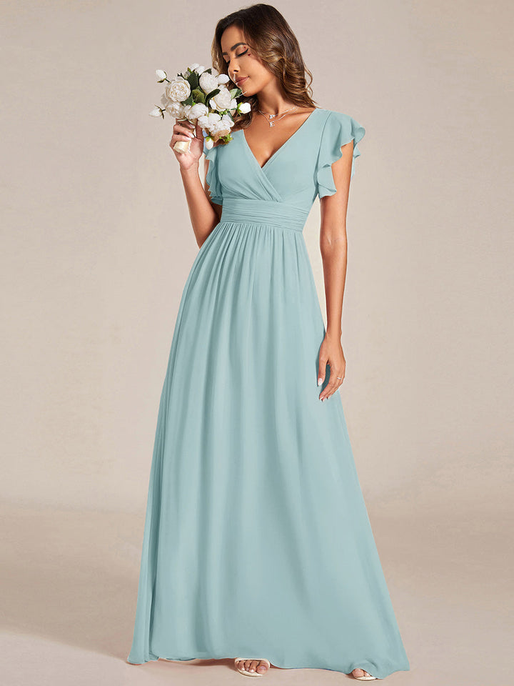 Liliana | Abito da damigella in chiffon con maniche plissettate e scollatura sul retro