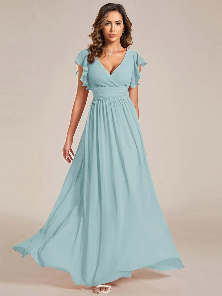 Liliana | Abito da damigella in chiffon con maniche plissettate e scollatura sul retro