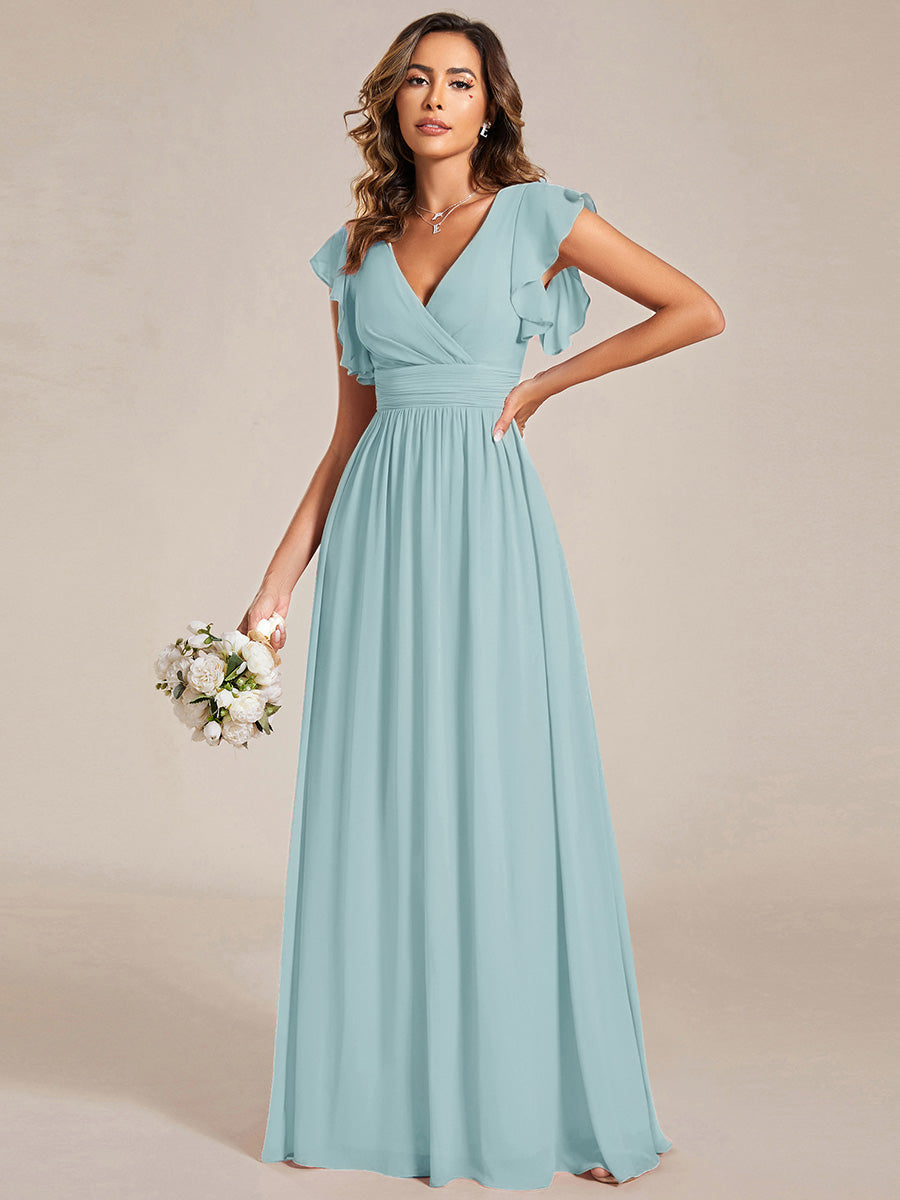 Liliana | Abito da damigella in chiffon con maniche plissettate e scollatura sul retro