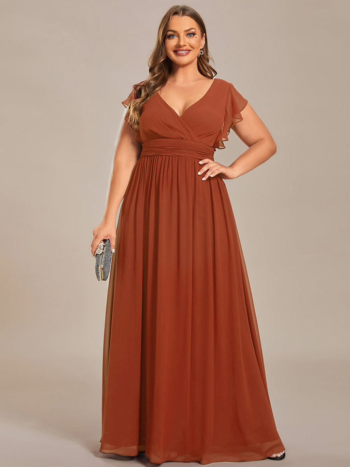 Liliana | Abito da damigella in chiffon con maniche plissettate e scollatura sul retro