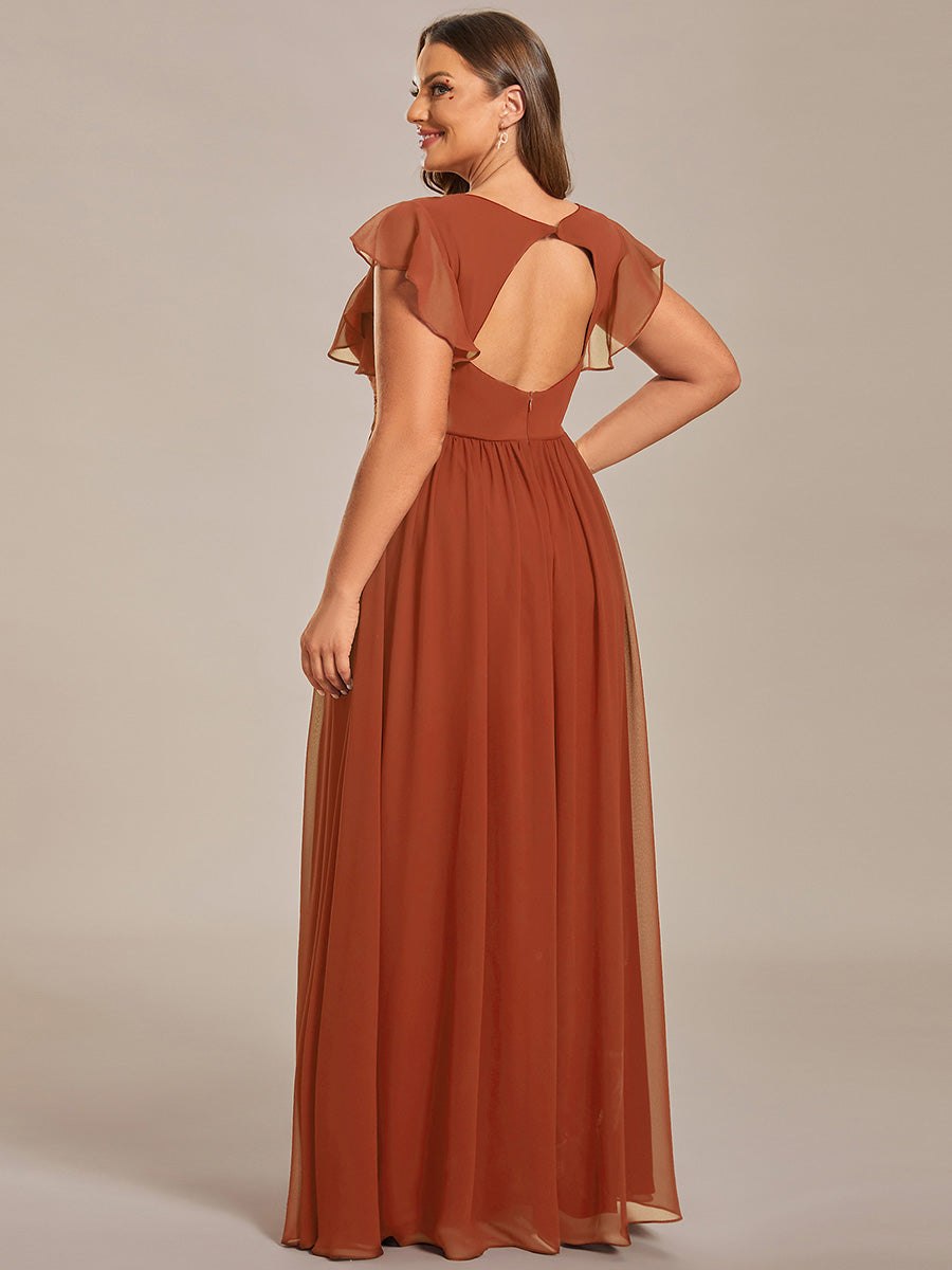 Liliana | Abito da damigella in chiffon con maniche plissettate e scollatura sul retro