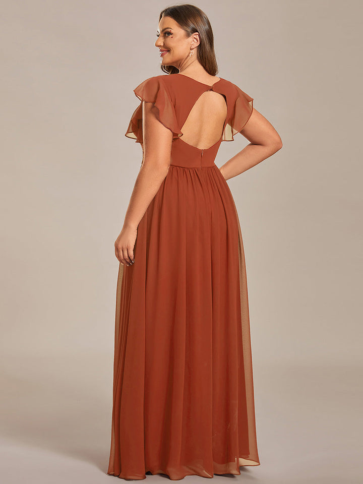Liliana | Abito da damigella in chiffon con maniche plissettate e scollatura sul retro