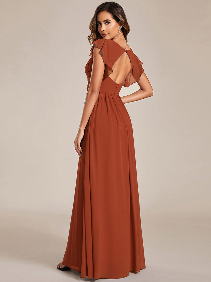 Liliana | Abito da damigella in chiffon con maniche plissettate e scollatura sul retro