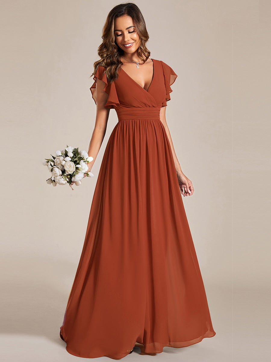 Liliana | Abito da damigella in chiffon con maniche plissettate e scollatura sul retro