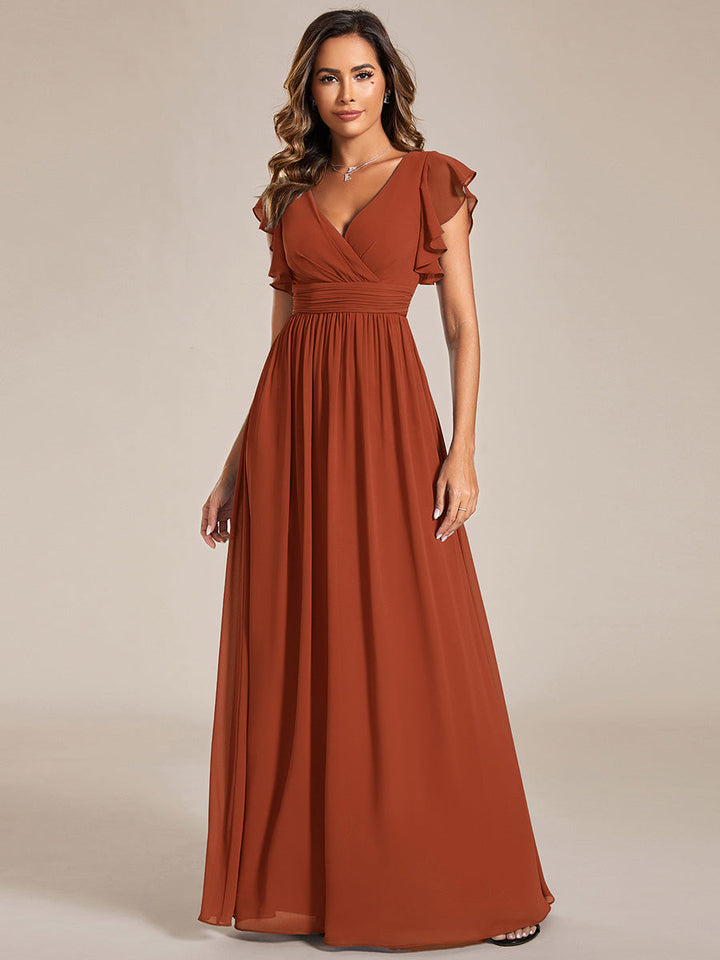 Liliana | Abito da damigella in chiffon con maniche plissettate e scollatura sul retro