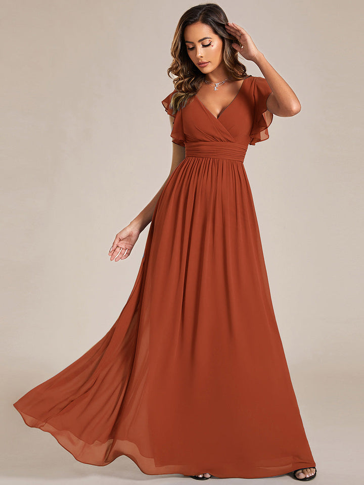 Liliana | Abito da damigella in chiffon con maniche plissettate e scollatura sul retro