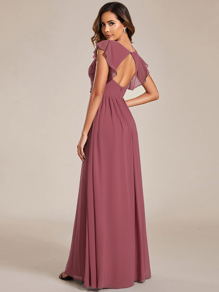 Liliana | Abito da damigella in chiffon con maniche plissettate e scollatura sul retro