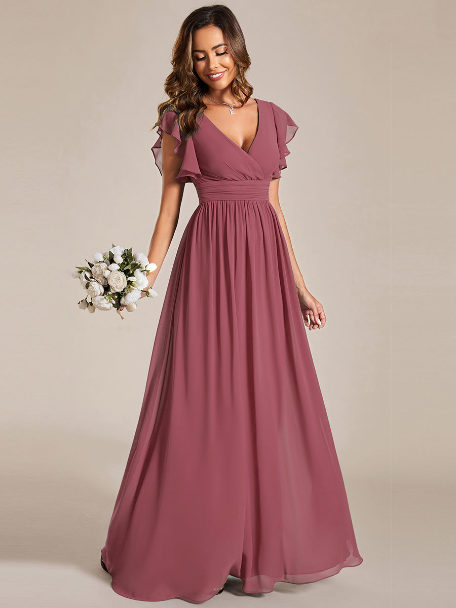Liliana | Abito da damigella in chiffon con maniche plissettate e scollatura sul retro