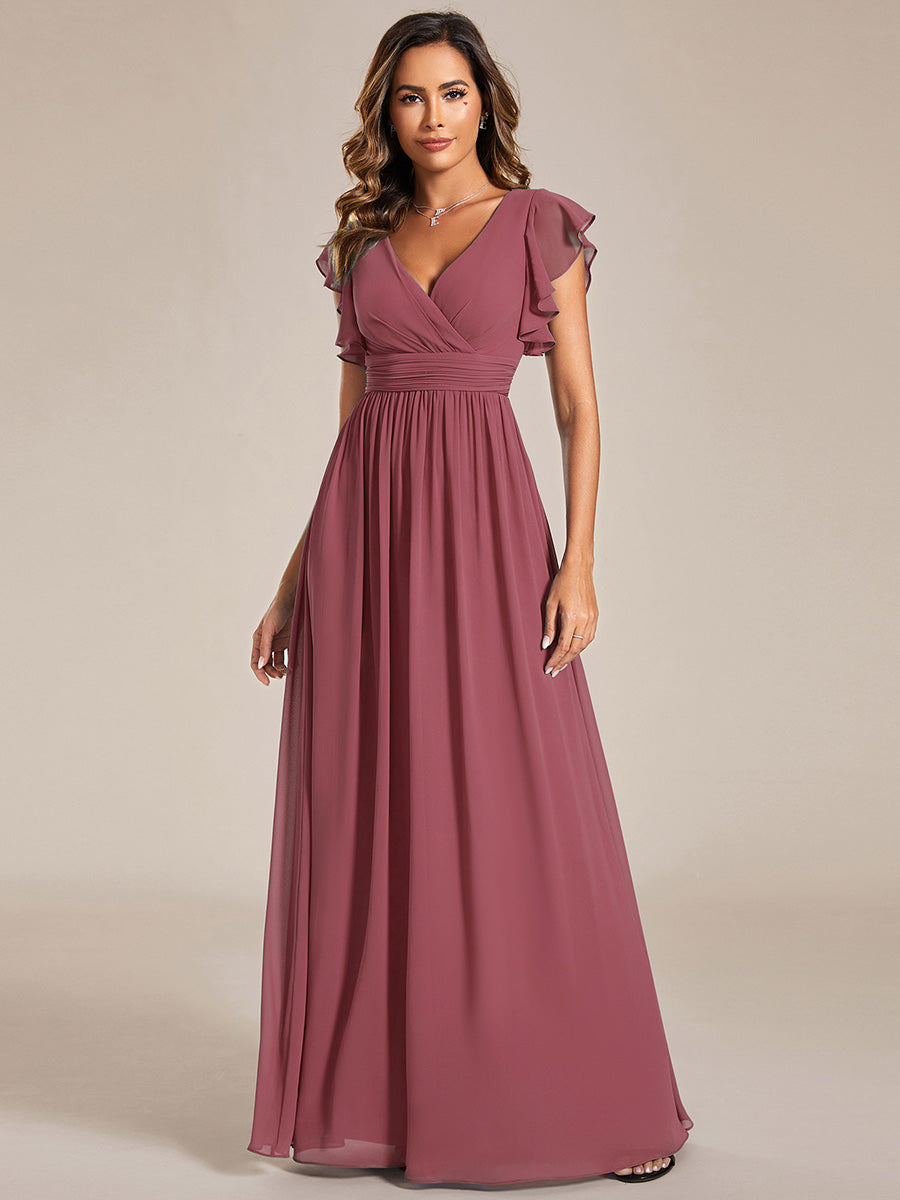 Liliana | Abito da damigella in chiffon con maniche plissettate e scollatura sul retro
