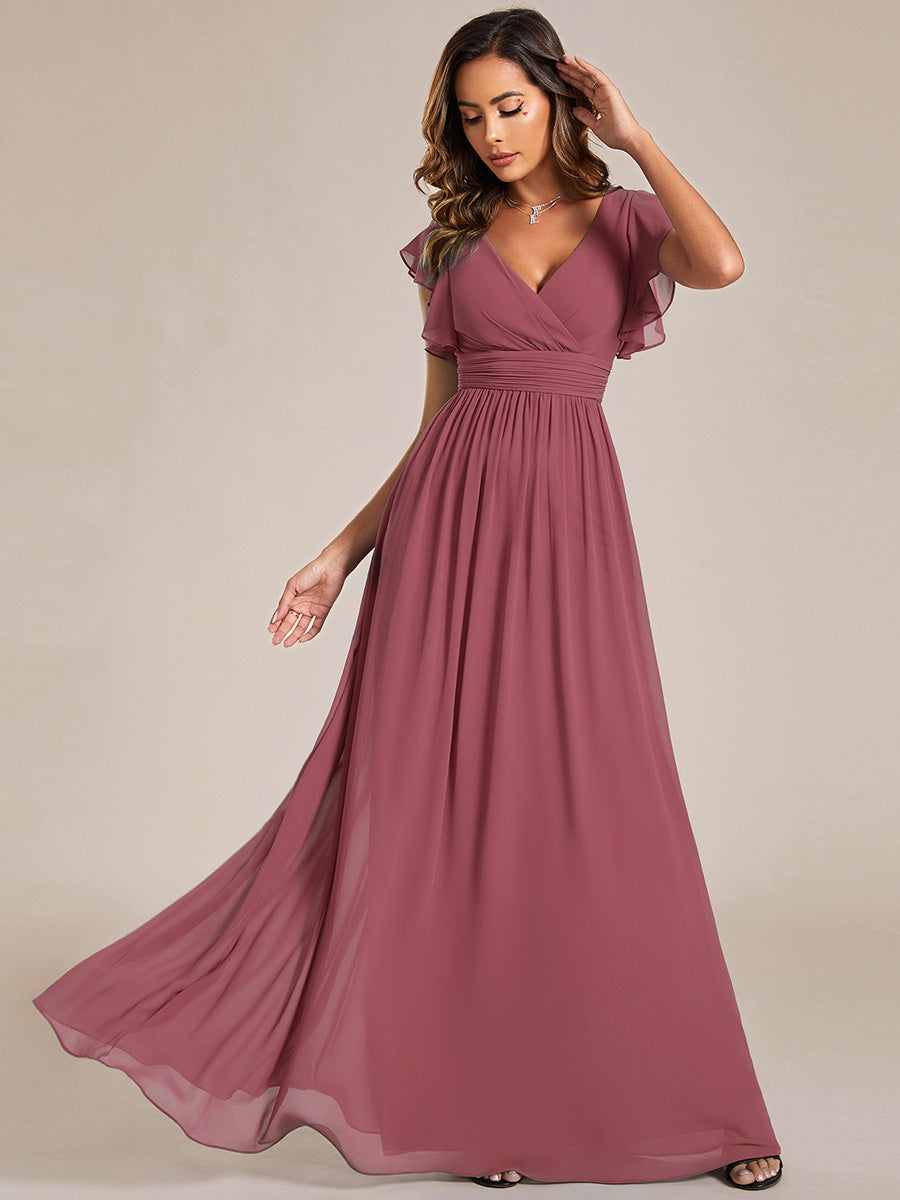 Liliana | Abito da damigella in chiffon con maniche plissettate e scollatura sul retro