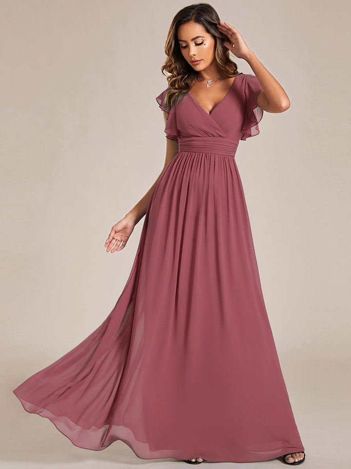 Liliana | Abito da damigella in chiffon con maniche plissettate e scollatura sul retro