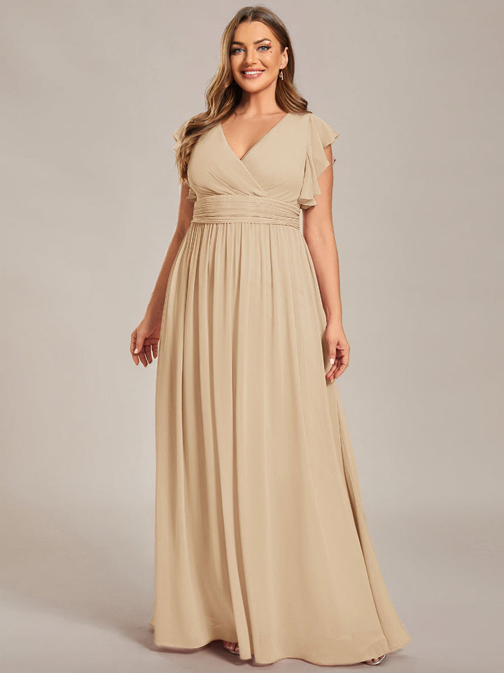 Liliana | Abito da damigella in chiffon con maniche plissettate e scollatura sul retro