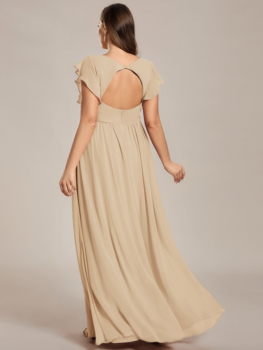 Liliana | Abito da damigella in chiffon con maniche plissettate e scollatura sul retro