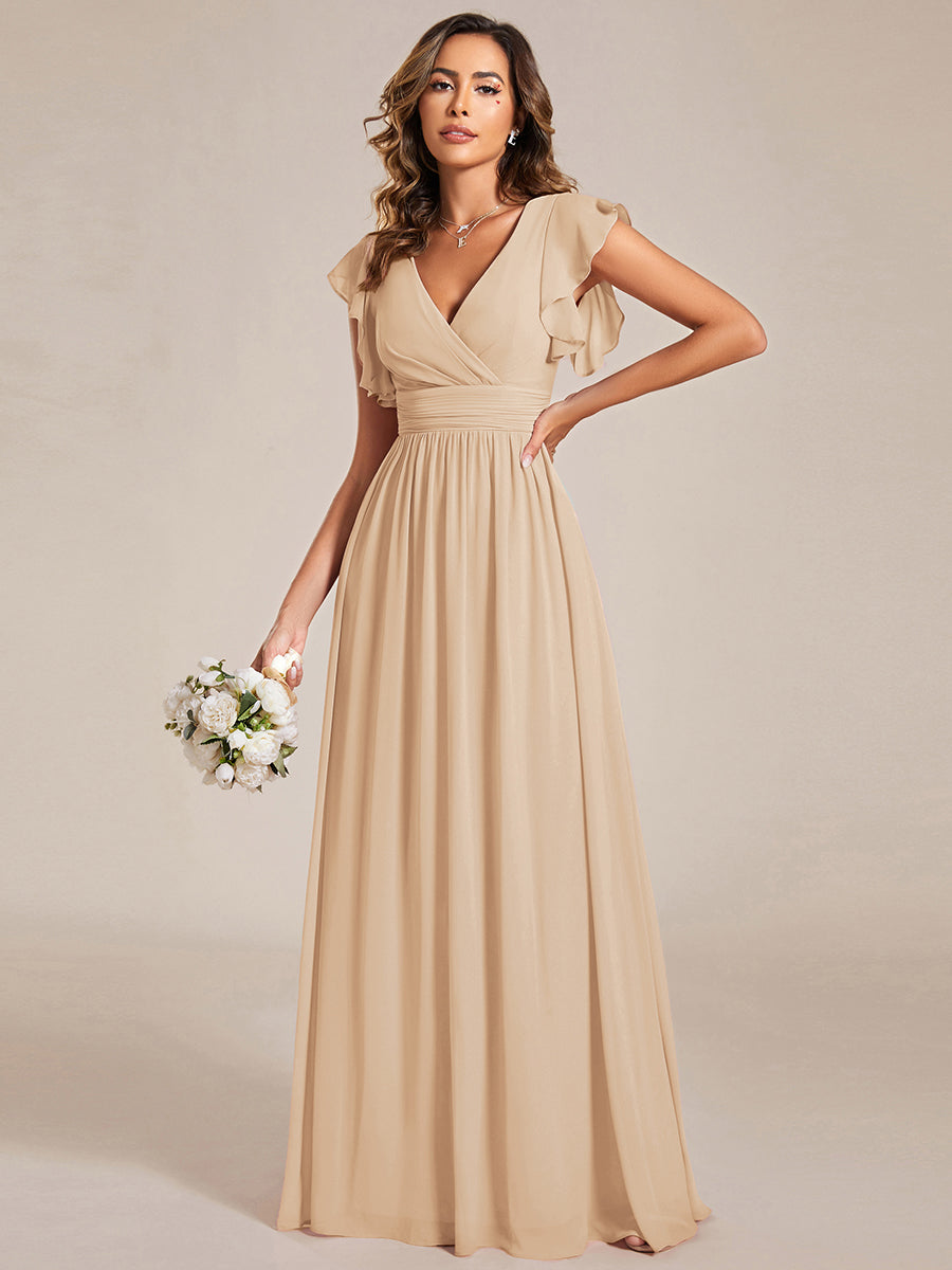 Liliana | Abito da damigella in chiffon con maniche plissettate e scollatura sul retro