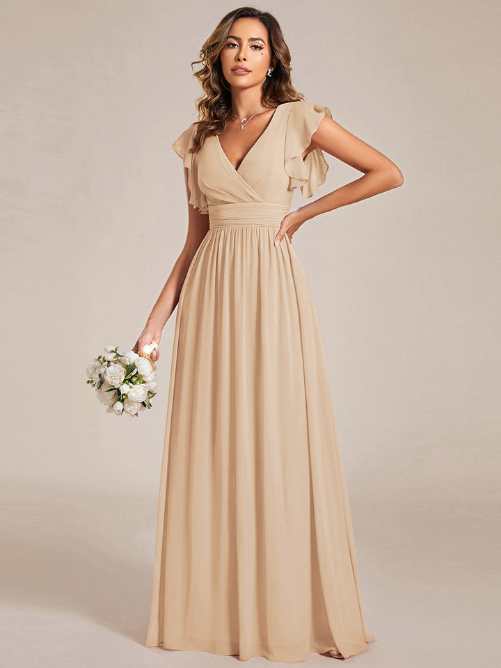 Liliana | Abito da damigella in chiffon con maniche plissettate e scollatura sul retro