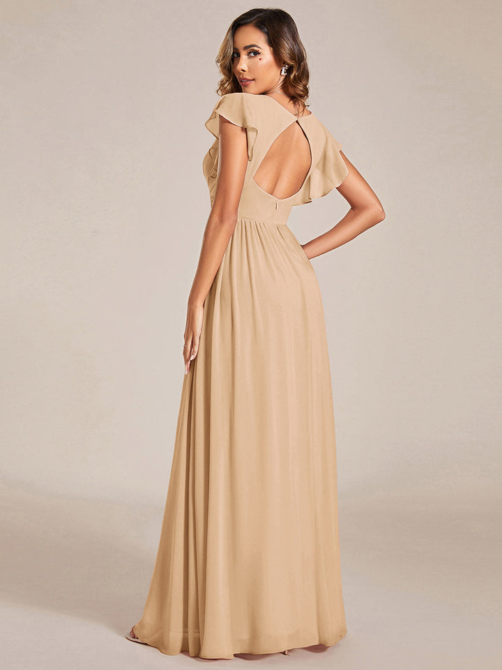 Liliana | Abito da damigella in chiffon con maniche plissettate e scollatura sul retro