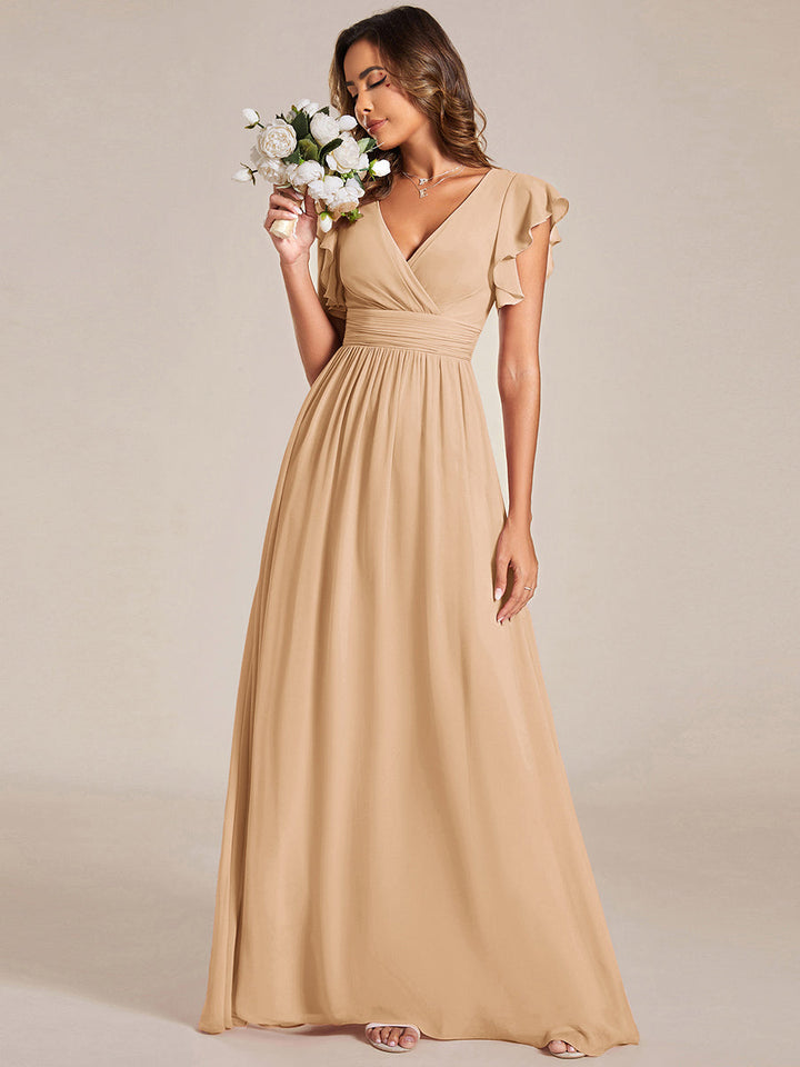 Liliana | Abito da damigella in chiffon con maniche plissettate e scollatura sul retro