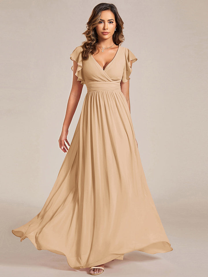 Liliana | Abito da damigella in chiffon con maniche plissettate e scollatura sul retro