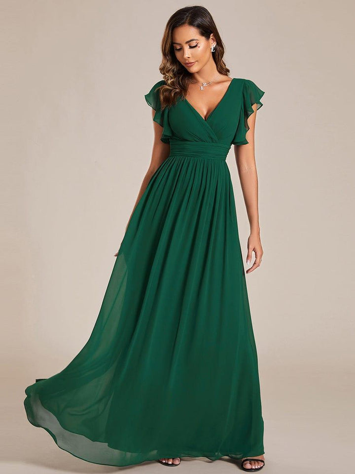 Liliana | Abito da damigella in chiffon con maniche plissettate e scollatura sul retro