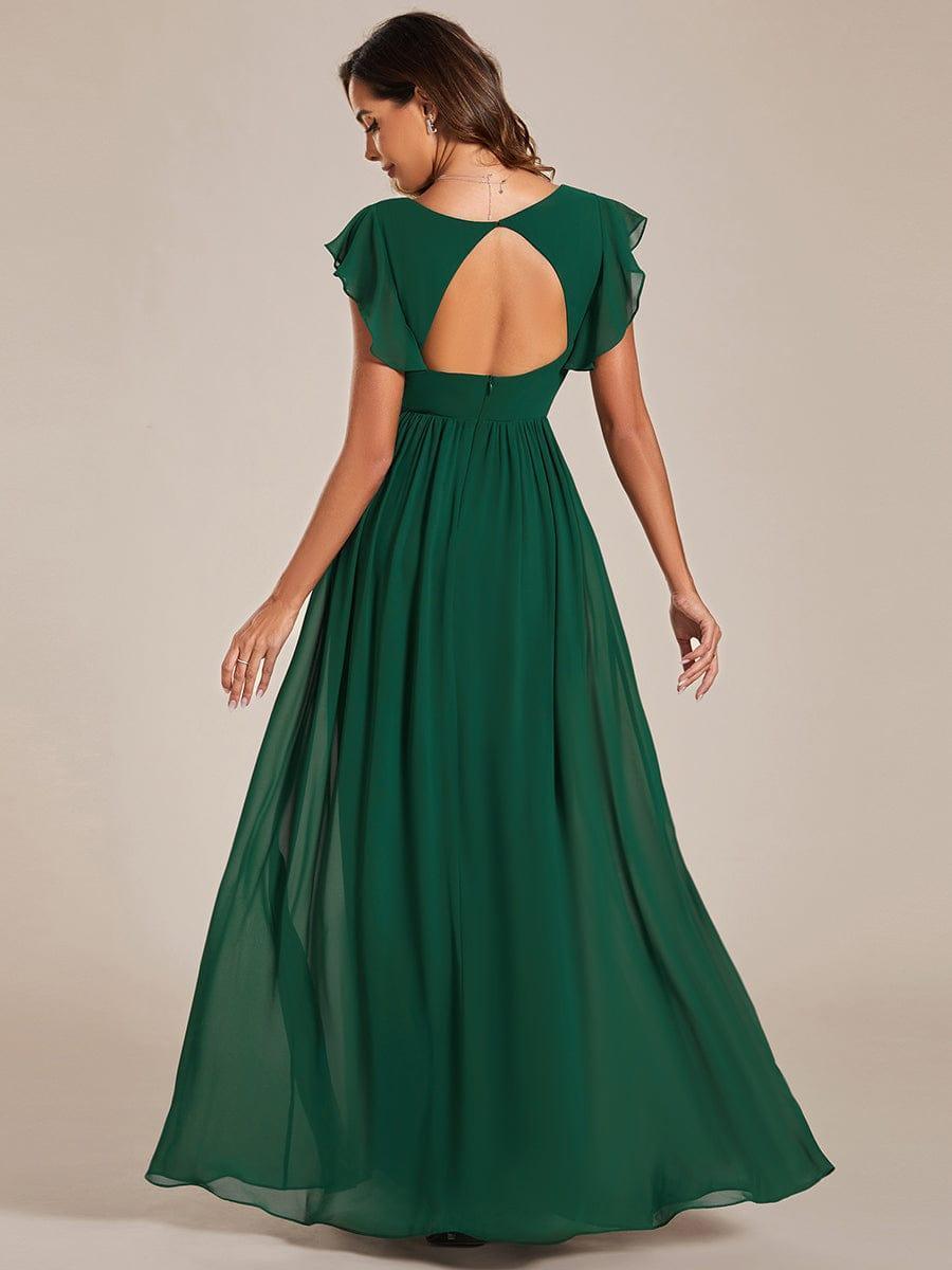Liliana | Abito da damigella in chiffon con maniche plissettate e scollatura sul retro