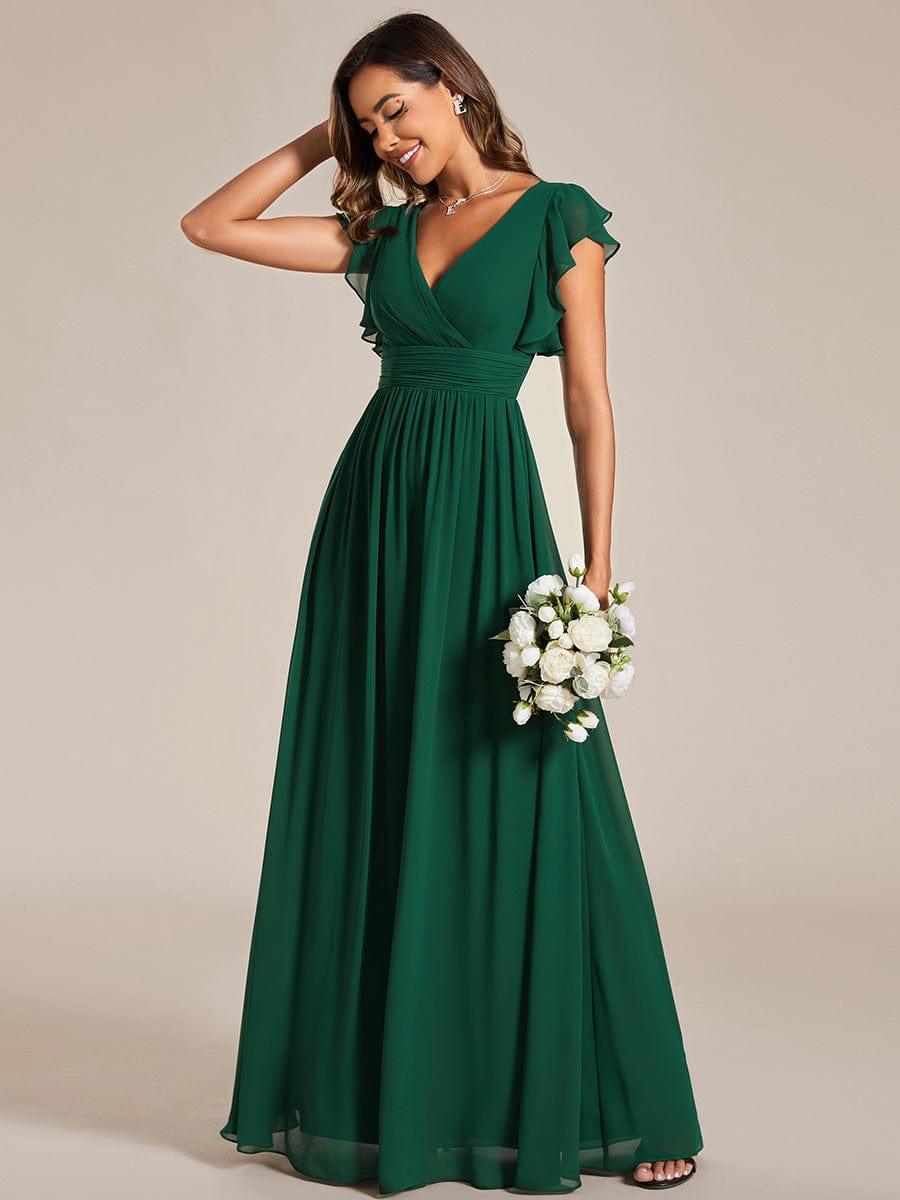 Liliana | Abito da damigella in chiffon con maniche plissettate e scollatura sul retro
