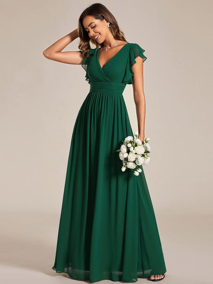 Liliana | Abito da damigella in chiffon con maniche plissettate e scollatura sul retro