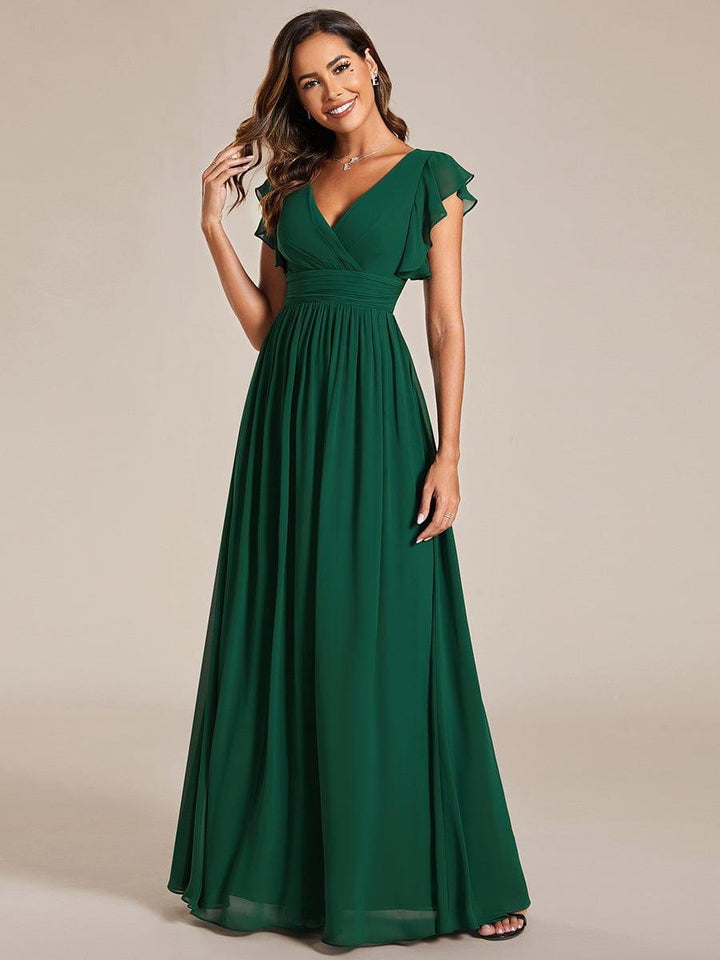 Liliana | Abito da damigella in chiffon con maniche plissettate e scollatura sul retro