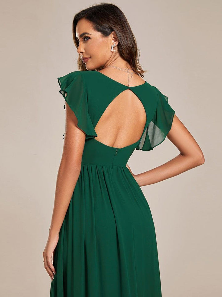 Liliana | Abito da damigella in chiffon con maniche plissettate e scollatura sul retro