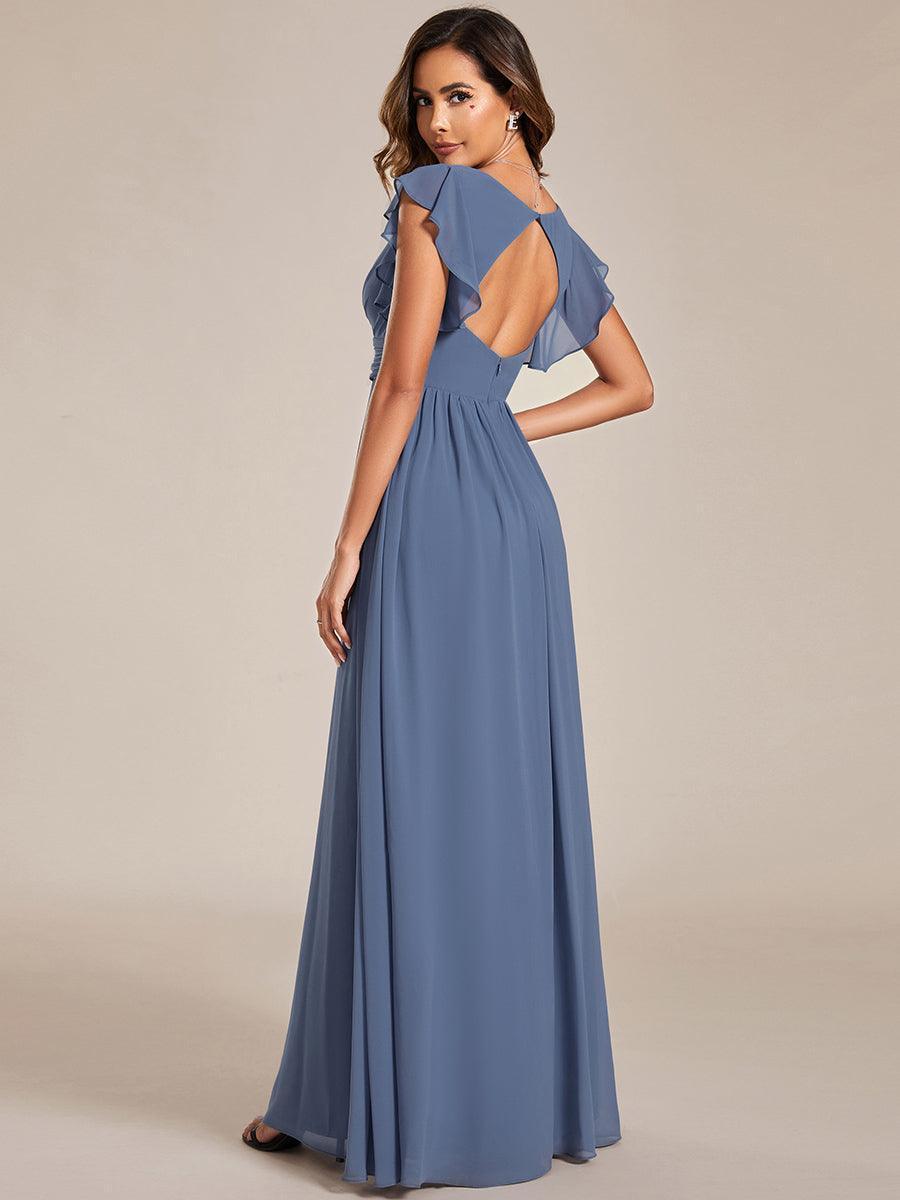 Liliana | Abito da damigella in chiffon con maniche plissettate e scollatura sul retro