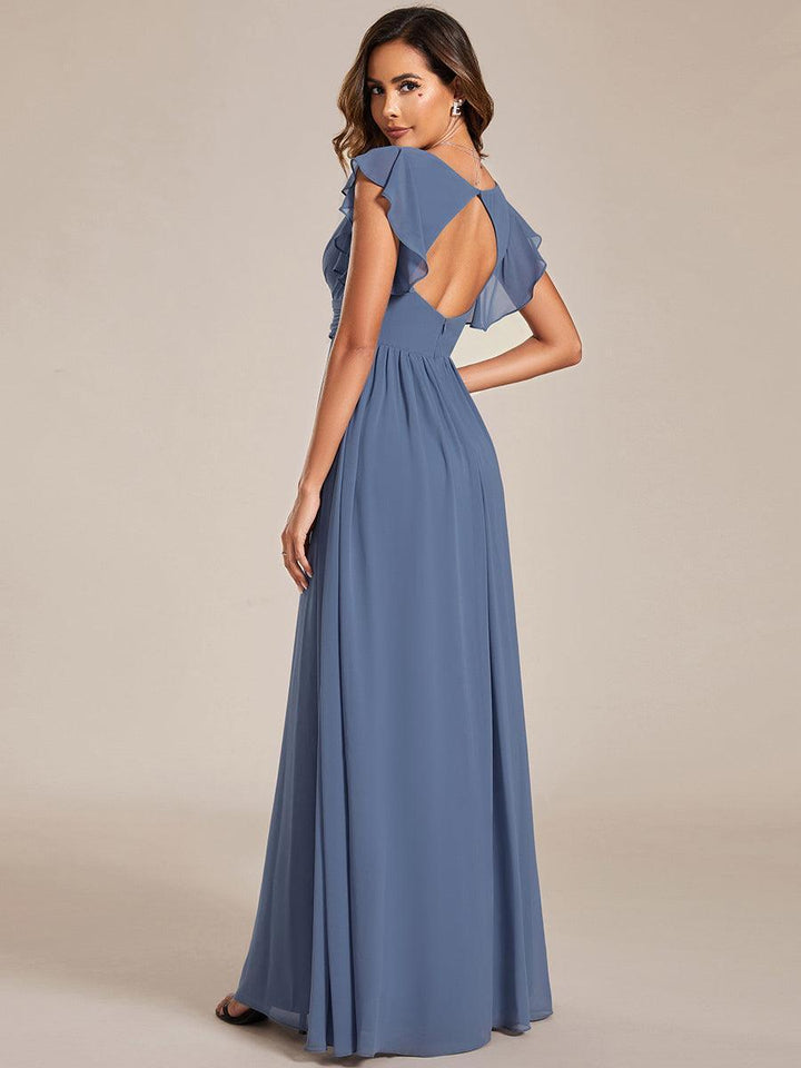 Liliana | Abito da damigella in chiffon con maniche plissettate e scollatura sul retro