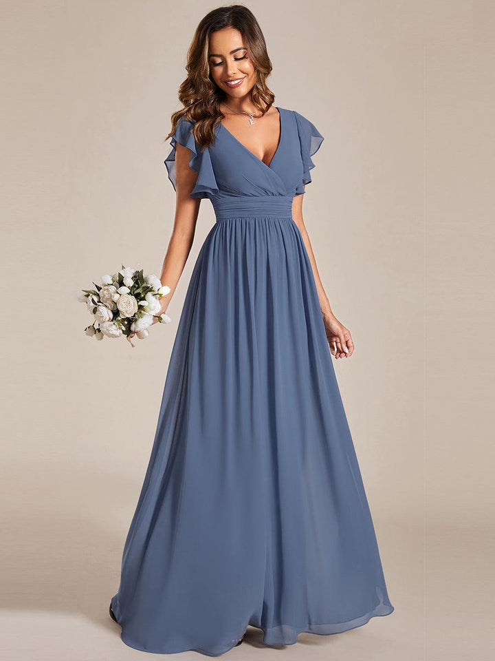 Liliana | Abito da damigella in chiffon con maniche plissettate e scollatura sul retro